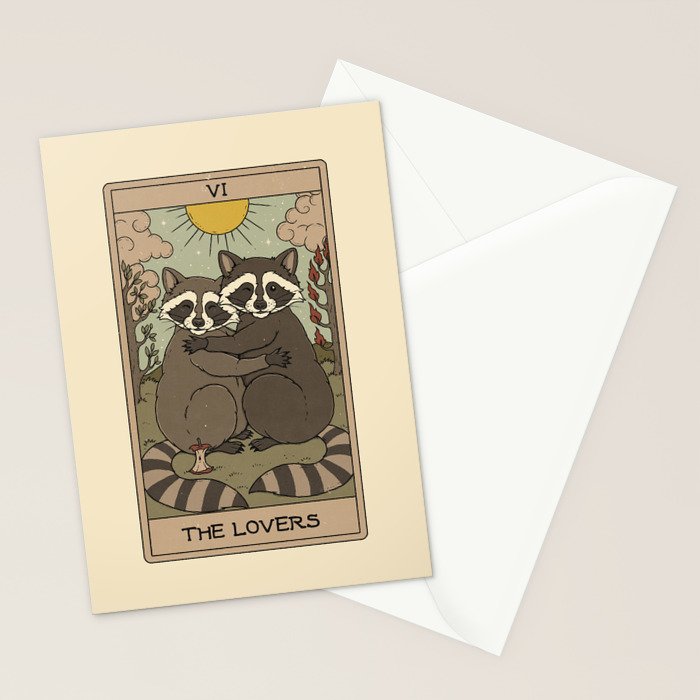 The Lovers - Raccoons Tarot Stationery Card Gallery Image 2