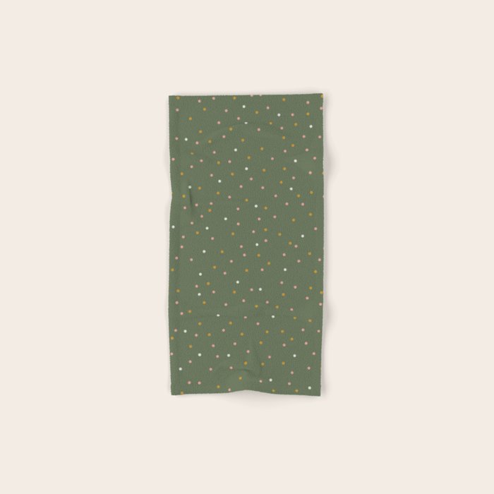 Confetti Pink Gold Cream On Muted Green Bath Towel Gallery Image 1