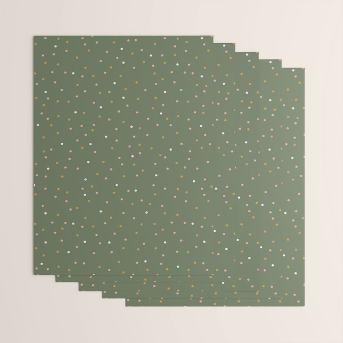 Confetti Pink Gold Cream On Muted Green Wrapping Paper Gallery Image 3