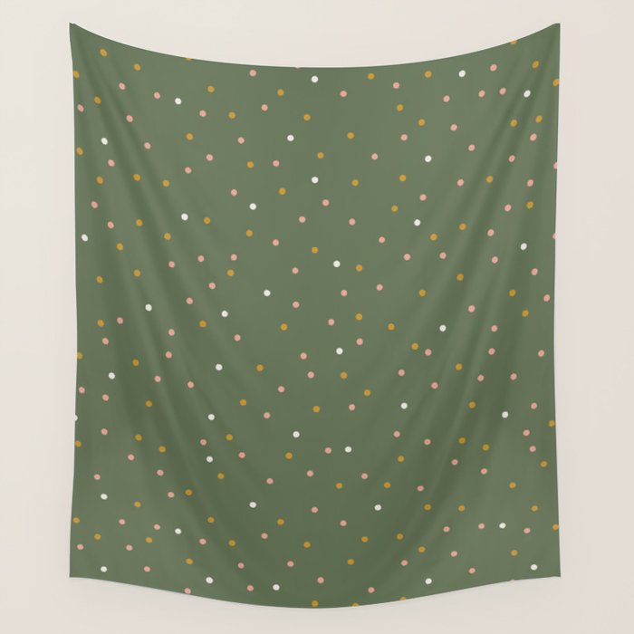 Confetti Pink Gold Cream On Muted Green Wall Tapestry Gallery Image 4