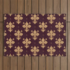 Fleur De Lis In Royal Burgundy and Gold Outdoor Rug Gallery Image 1
