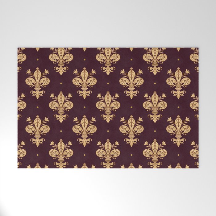 Fleur De Lis In Royal Burgundy and Gold Welcome Mat Gallery Image 1