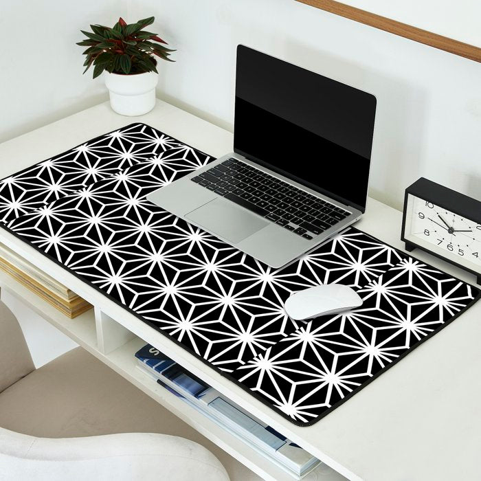 Geometric abstract modern black white stripes Desk Mat Gallery Image 2
