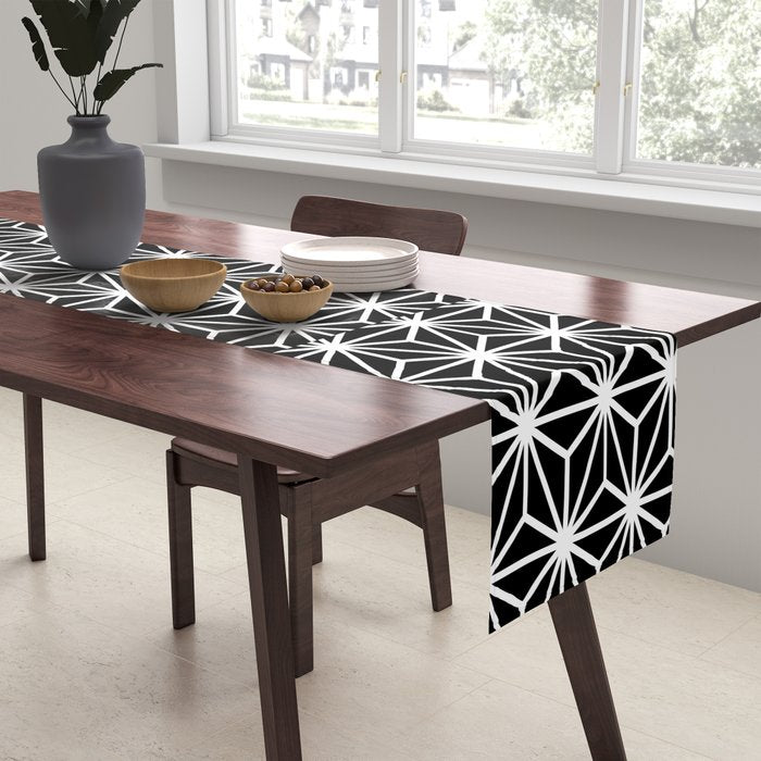 Geometric abstract modern black white stripes Table Runner Gallery Image 2