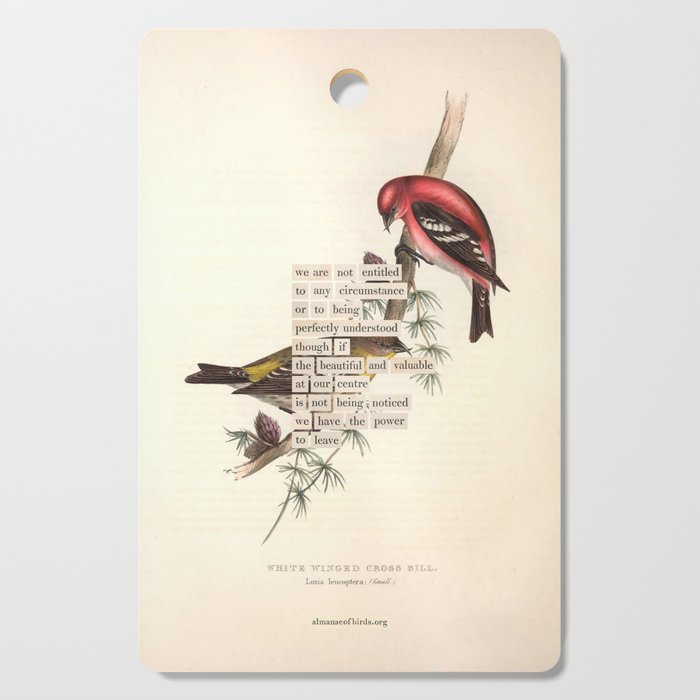 Bird Divinations: White-Winged Cross Bill (about: almanacofbirds.org) Cutting Board Gallery Image 1