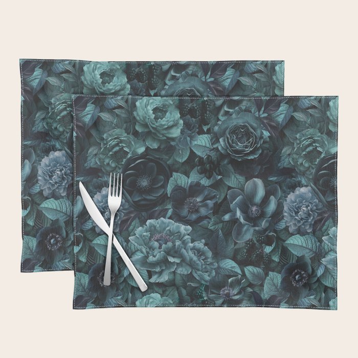 Lush Moody Flowers Baroque Teal Grandeur Placemat Gallery Image 1
