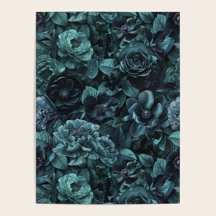 Lush Moody Flowers Baroque Teal Grandeur Poster Gallery Image 1