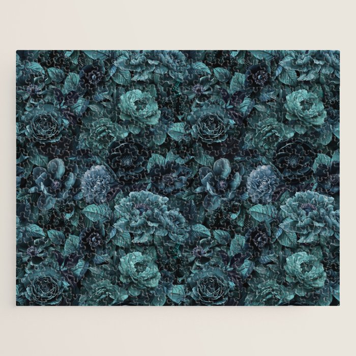 Lush Moody Flowers Baroque Teal Grandeur Jigsaw Puzzle Gallery Image 1