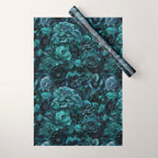 Lush Moody Flowers Baroque Teal Grandeur Wrapping Paper Gallery Image 1
