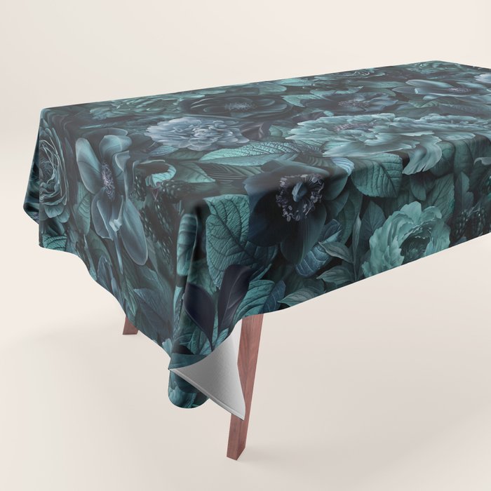 Lush Moody Flowers Baroque Teal Grandeur Tablecloth Gallery Image 1