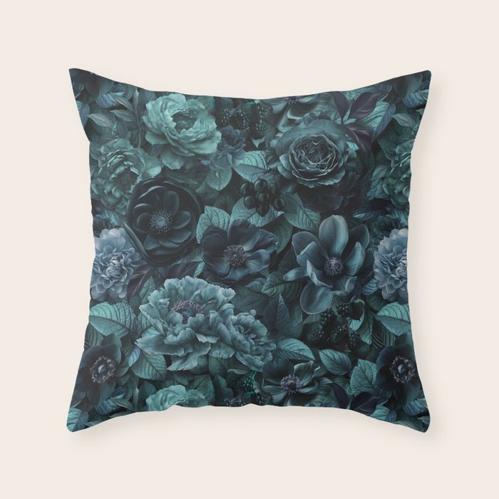 Lush Moody Flowers Baroque Teal Grandeur Throw Pillow Gallery Image 6