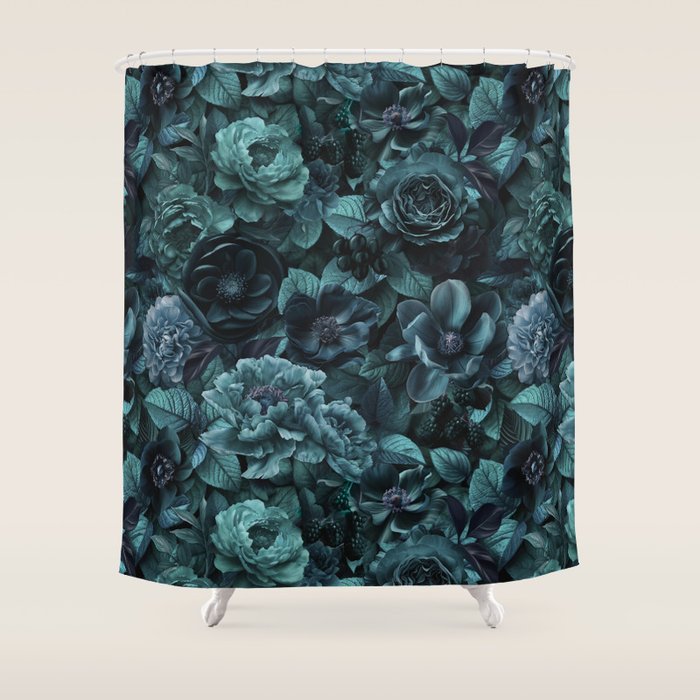 Lush Moody Flowers Baroque Teal Grandeur Shower Curtain Gallery Image 1