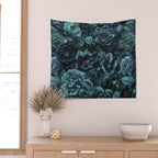 Lush Moody Flowers Baroque Teal Grandeur Wall Tapestry Gallery Image 2