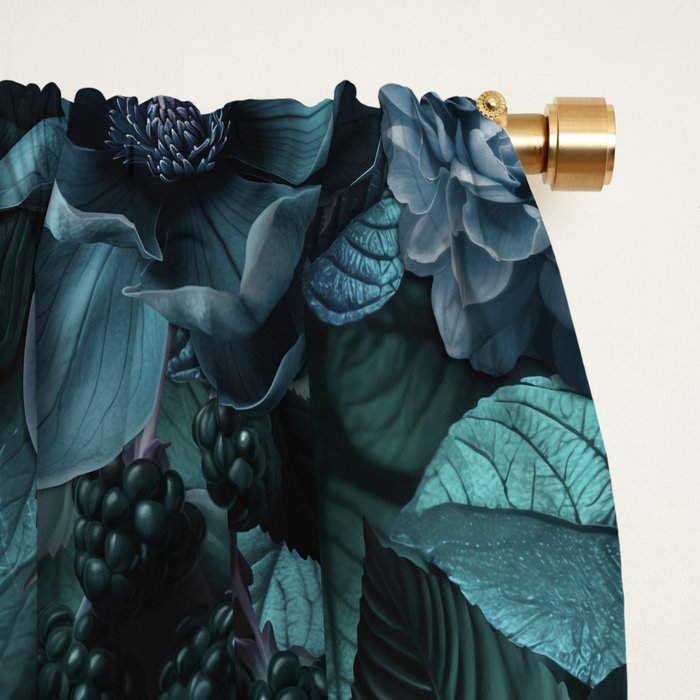 Lush Moody Flowers Baroque Teal Grandeur Window Curtain Gallery Image 2