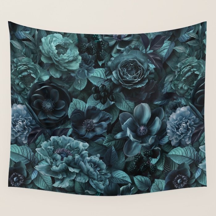 Lush Moody Flowers Baroque Teal Grandeur Wall Tapestry Gallery Image 4