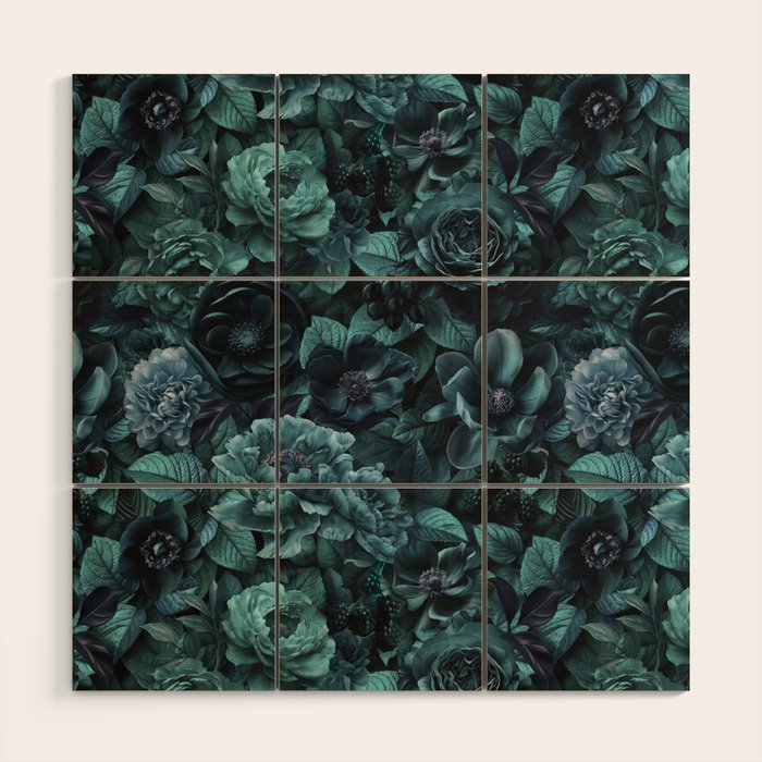 Lush Moody Flowers Baroque Teal Grandeur Wood Wall Art Gallery Image 1