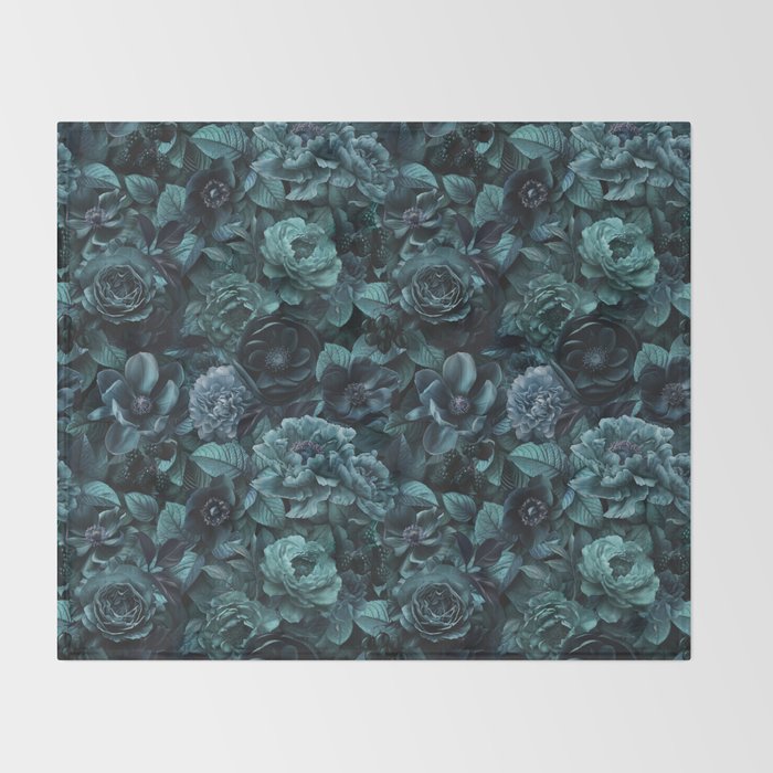 Lush Moody Flowers Baroque Teal Grandeur Throw Blanket Gallery Image 2