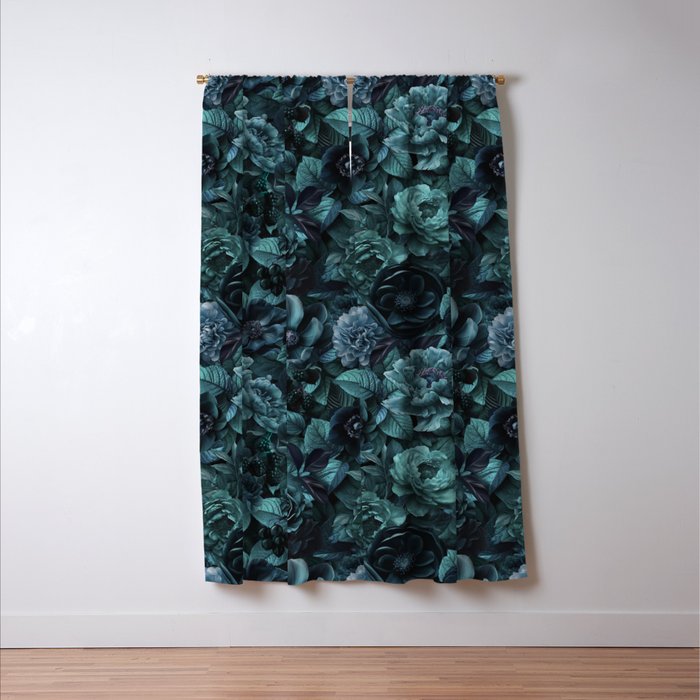 Lush Moody Flowers Baroque Teal Grandeur Window Curtain Gallery Image 3
