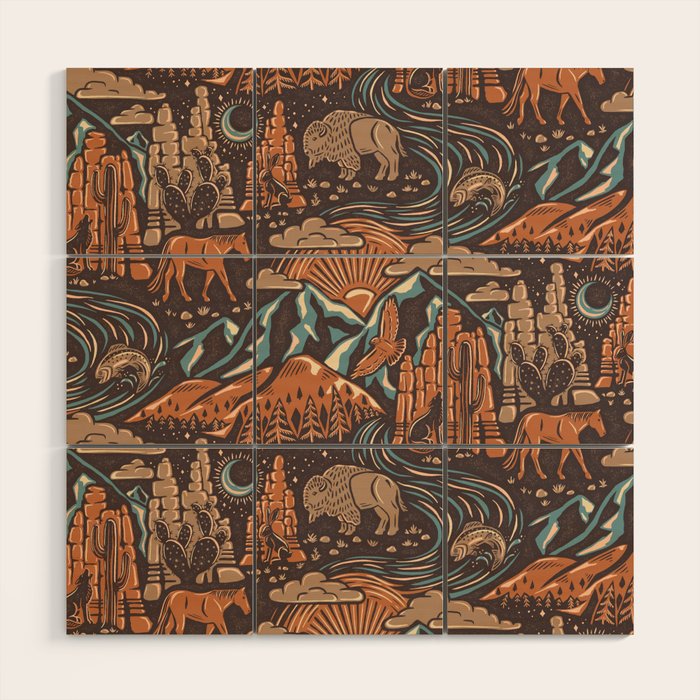 Wild West - Brown, Orange, and Blue  Wood Wall Art Gallery Image 1