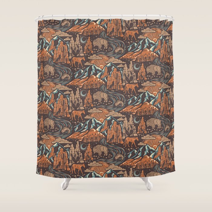 Wild West - Brown, Orange, and Blue  Shower Curtain Gallery Image 1
