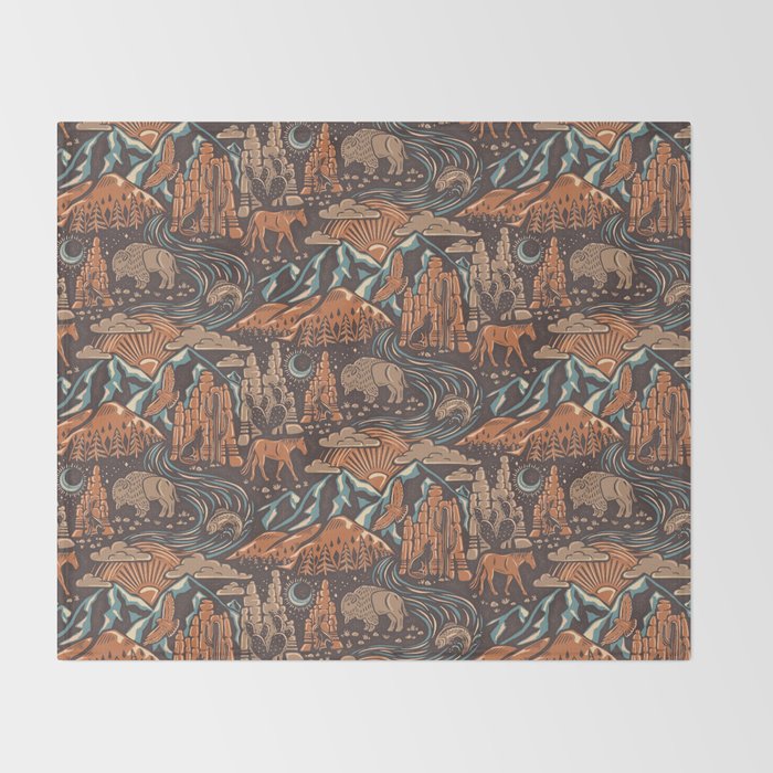 Wild West - Brown, Orange, and Blue  Throw Blanket Gallery Image 2