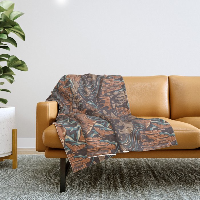 Wild West - Brown, Orange, and Blue  Throw Blanket Gallery Image 1
