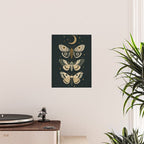 Moonlit Moths - Trio of Celestial Moths with Stars and Crescent Moon on Deep Black Poster Gallery Image 2