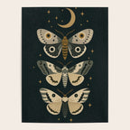 Moonlit Moths - Trio of Celestial Moths with Stars and Crescent Moon on Deep Black Poster Gallery Image 4