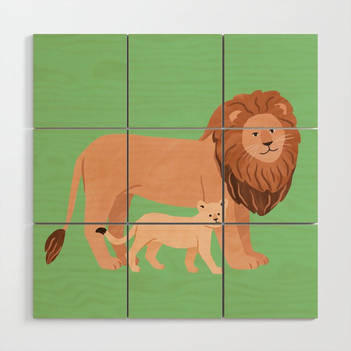 Father and Baby Lion Wood Wall Art Gallery Image 1