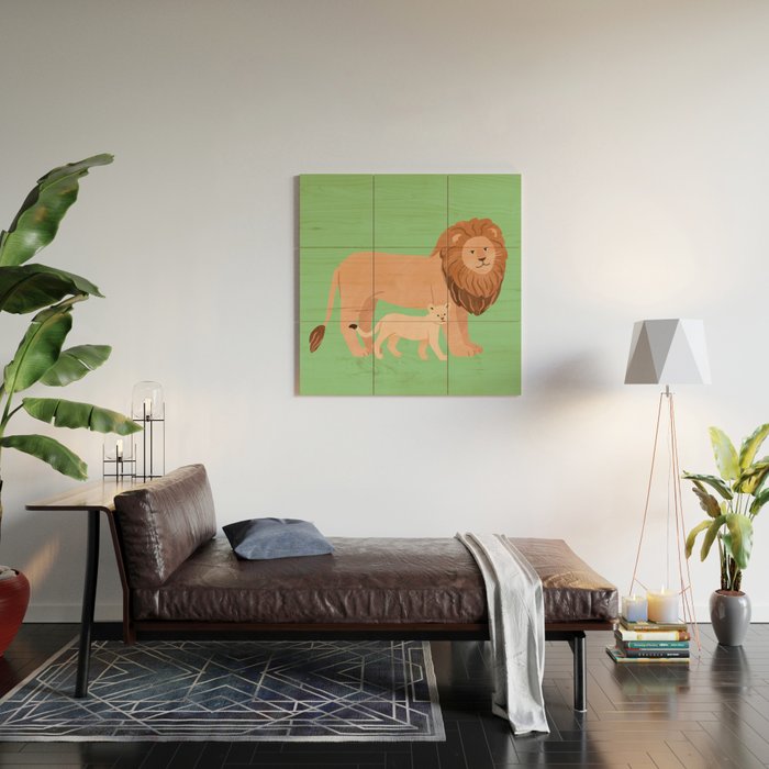 Father and Baby Lion Wood Wall Art Gallery Image 2