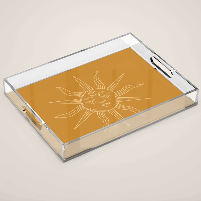 Boho Sun Drawing XIX Gold Acrylic Tray Gallery Image 1