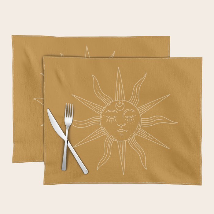 Boho Sun Drawing XIX Gold Placemat Gallery Image 1
