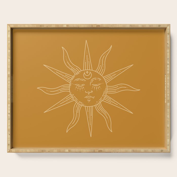 Boho Sun Drawing XIX Gold Serving Tray Gallery Image 1