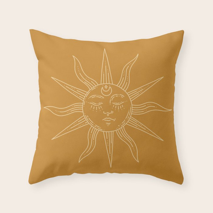 Boho Sun Drawing XIX Gold Throw Pillow Gallery Image 1