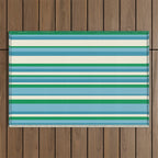 Classic Stripes XXVII - Beachy Blue and Green Outdoor Rug Gallery Image 1