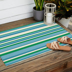 Classic Stripes XXVII - Beachy Blue and Green Outdoor Rug Gallery Image 2