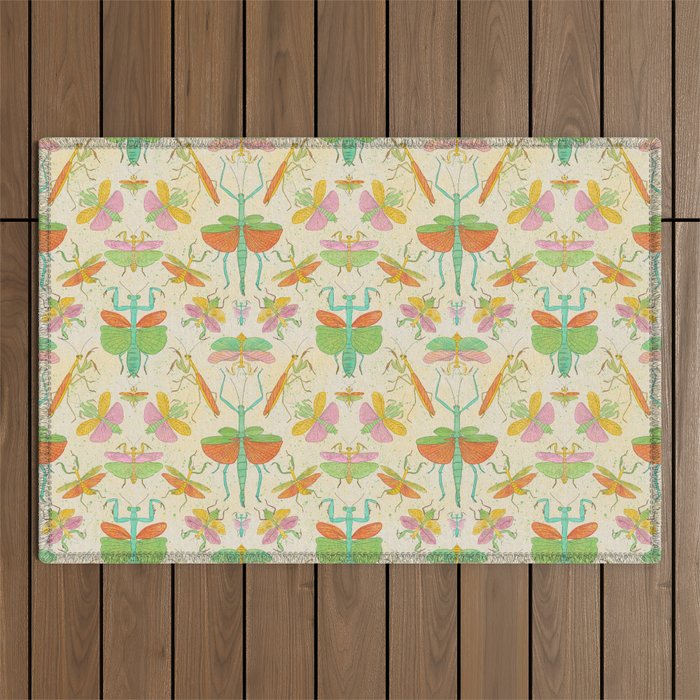 Whimsical Praying Mantis Retro Colors  Outdoor Rug Gallery Image 1