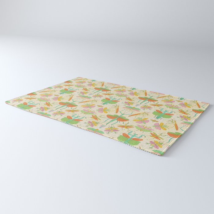 Whimsical Praying Mantis Retro Colors  Rug Gallery Image 3