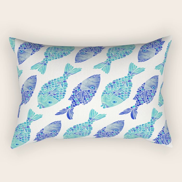 Indonesian Fish Duo - Navy & Turquoise Palette Rectangular Pillow Gallery Image 2