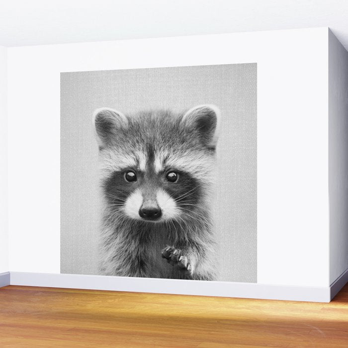 Raccoon - Black & White Wall Mural Gallery Image 2