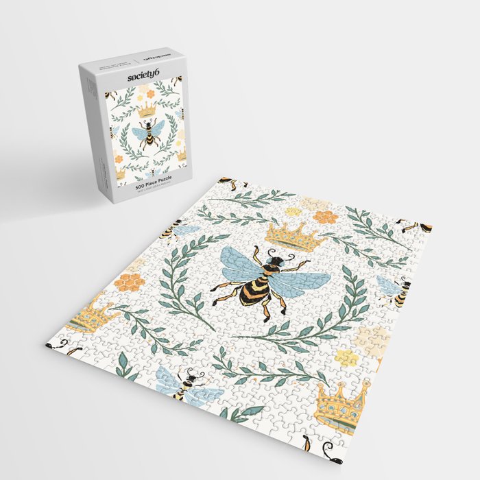 Queen Bee with Gold Crown and Laurel Frame Jigsaw Puzzle Gallery Image 2