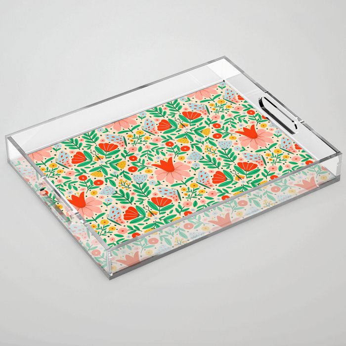 Whimsical Floral - colorful garden  Acrylic Tray Gallery Image 1