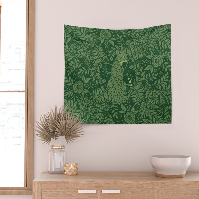 Spring Cheetah Pattern - Forest Green Wall Tapestry Gallery Image 2