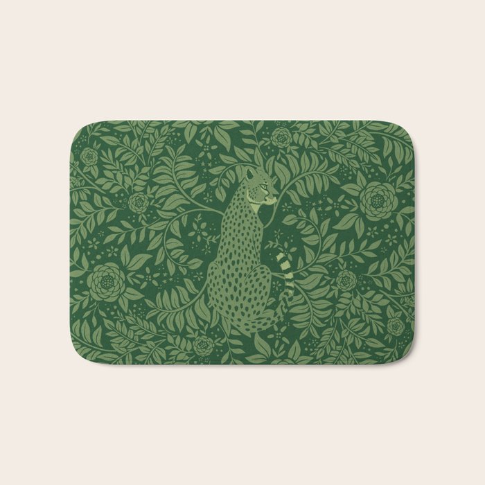 Spring Cheetah Pattern - Forest Green Bath Mat Gallery Image 1
