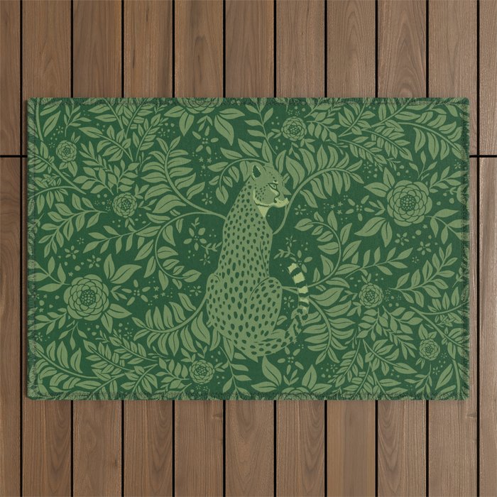 Spring Cheetah Pattern - Forest Green Outdoor Rug Gallery Image 1