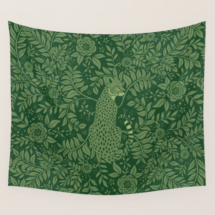 Spring Cheetah Pattern - Forest Green Wall Tapestry Gallery Image 4