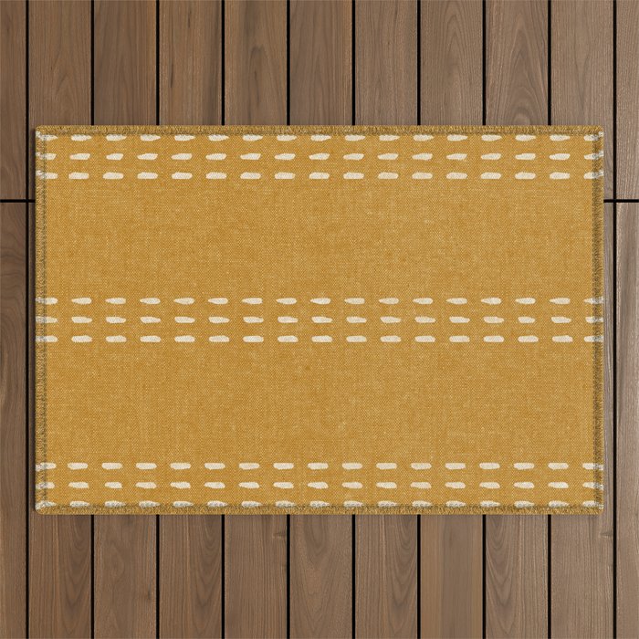 boho vertical stitch - mustard Outdoor Rug Gallery Image 1
