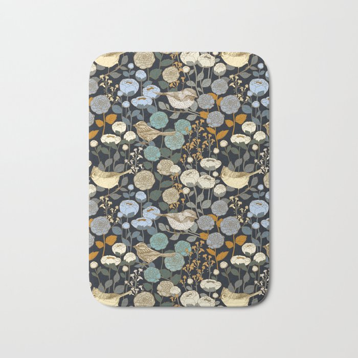 Winter Garden Birds Black Bath Mat Gallery Image 1