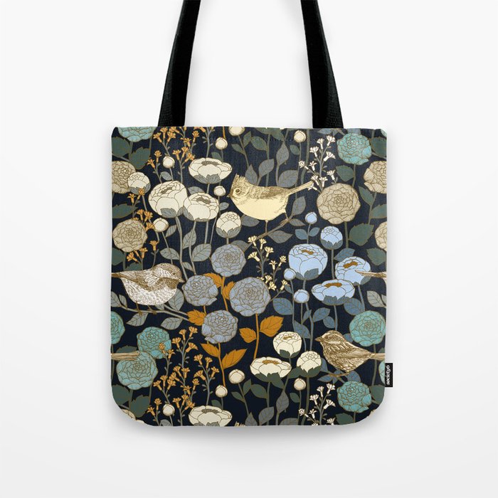 Winter Garden Birds Black Tote Bag Gallery Image 1