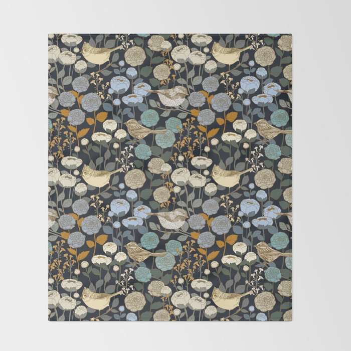 Winter Garden Birds Black Throw Blanket Gallery Image 2